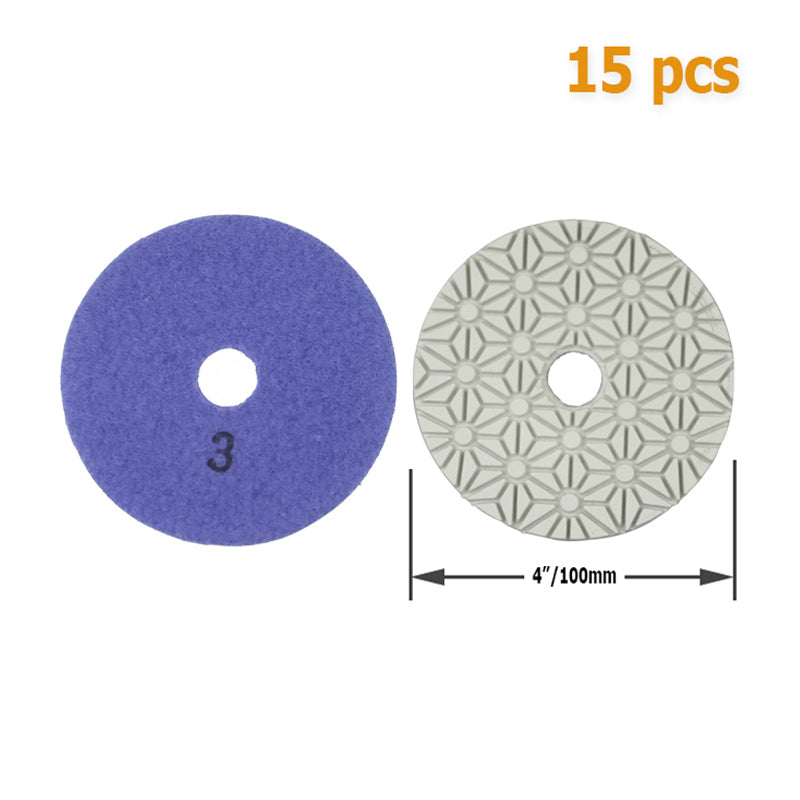 3"/4" Diamond Flexible Wet & Dry Polishing Pads 80mm/100mm 3 Step for Stone Marble Tile Coarse Grinding Medium Fine Mirror Finish