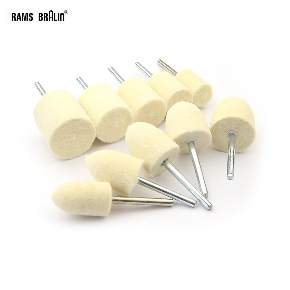 20 pcs OD 11/24" to 19/24"  Wool Felt Bobs 1/8" Shaft Mounted Point Metal Plastic Mould Fine Polishing