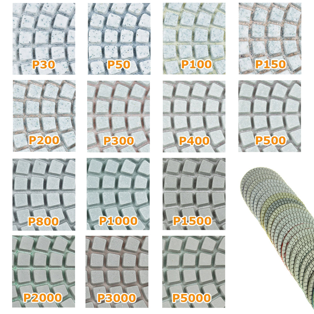20 pcs Diamond Wet Flexible Polishing Pad P30 to P3000 for Mable Granite Ceramic Tiles Grinding