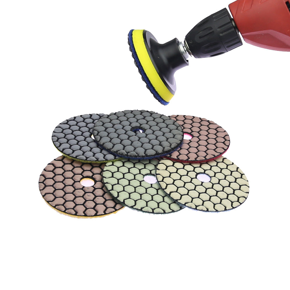 12 pcs 80/100mm Dry Grinding Disc 3"/4" Marble Stone Polishing Pad + 1 pc Holder for Drill