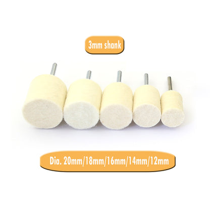 20 pcs OD 11/24" to 19/24"  Wool Felt Bobs 1/8" Shaft Mounted Point Metal Plastic Mould Fine Polishing