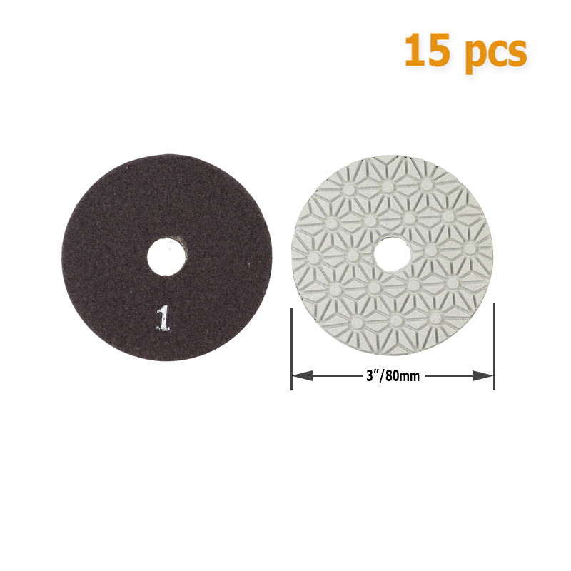 3"/4" Diamond Flexible Wet & Dry Polishing Pads 80mm/100mm 3 Step for Stone Marble Tile Coarse Grinding Medium Fine Mirror Finish