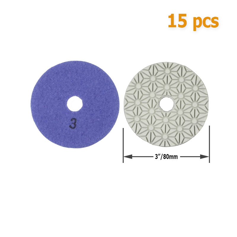 3"/4" Diamond Flexible Wet & Dry Polishing Pads 80mm/100mm 3 Step for Stone Marble Tile Coarse Grinding Medium Fine Mirror Finish