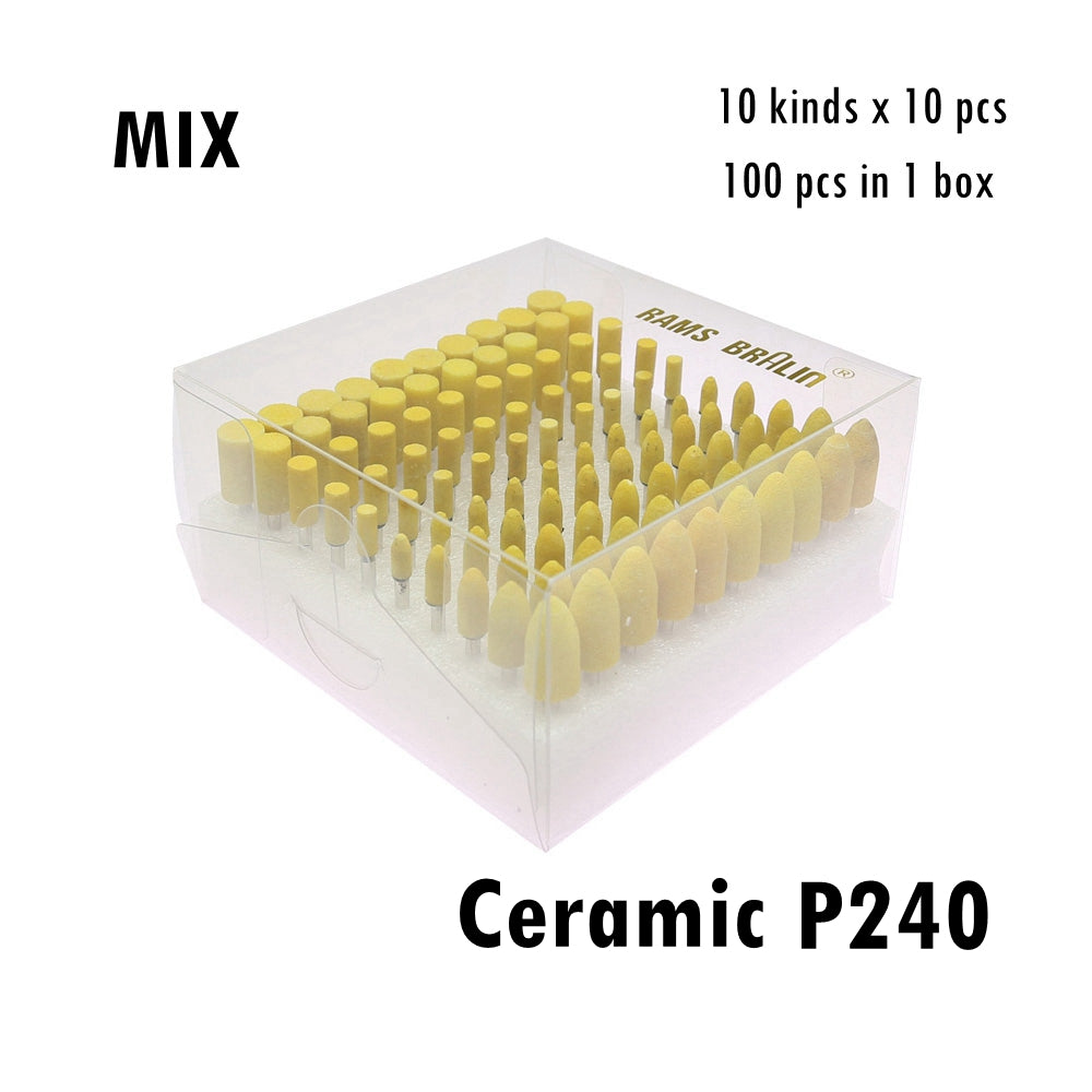 100 pcs/Box 4-10mm Ceramic Mounted Abrasive Point Set P240-320 Fine Polishing Stone for Metal Deburring Mold Dressing