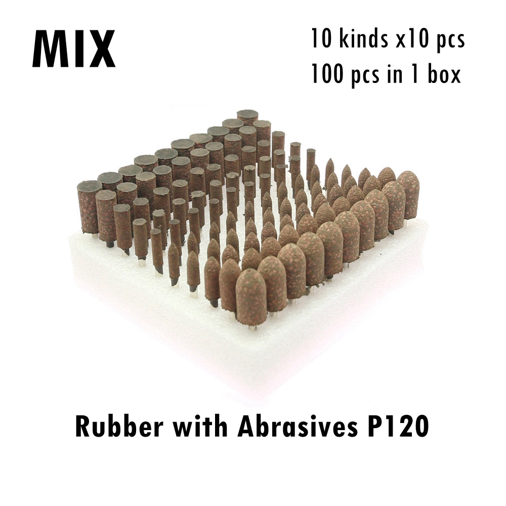 100 pcs/Box Elasticity Sponge Rubber Points Set 1/8 in. Shank Mounted Grinding Head