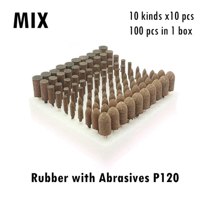 100 pcs/Box Elasticity Sponge Rubber Points Set 1/8 in. Shank Mounted Grinding Head