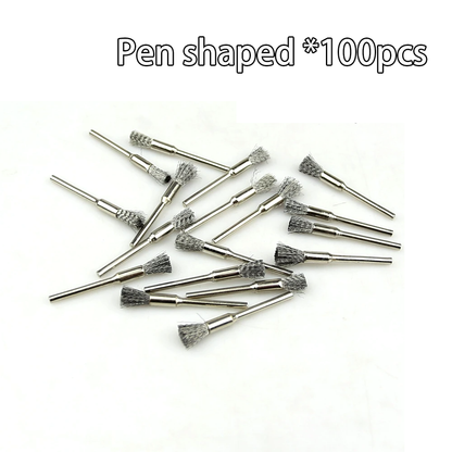 100 pieces/Pack Mini Steel Wire Grinding Brush 3mm / 1/8 in. Shank Mounted Polishing Brush