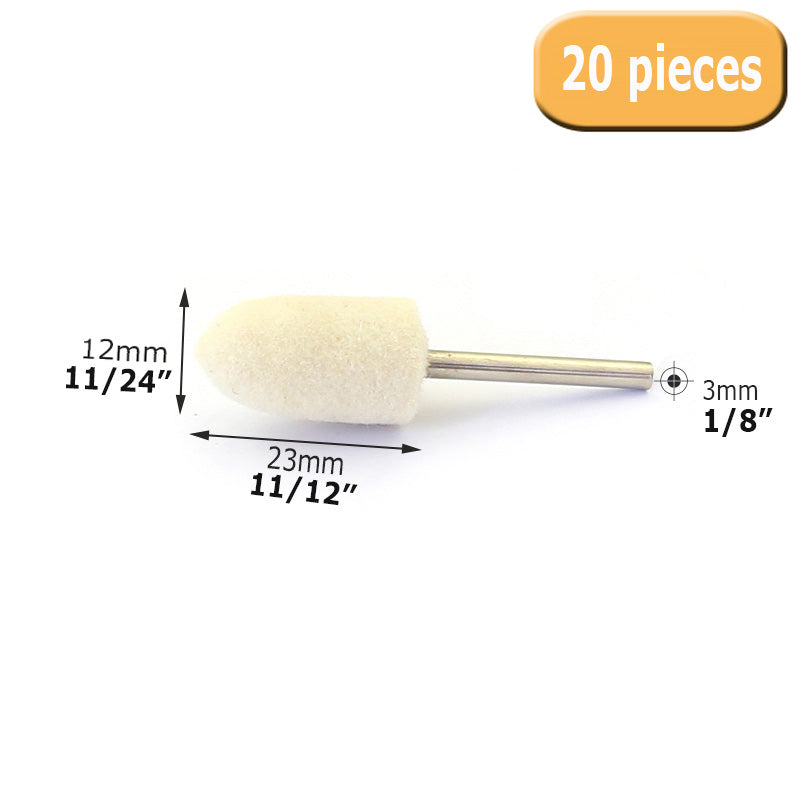 20 pcs OD 11/24" to 19/24"  Wool Felt Bobs 1/8" Shaft Mounted Point Metal Plastic Mould Fine Polishing