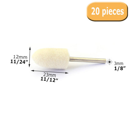 20 pcs OD 11/24" to 19/24"  Wool Felt Bobs 1/8" Shaft Mounted Point Metal Plastic Mould Fine Polishing