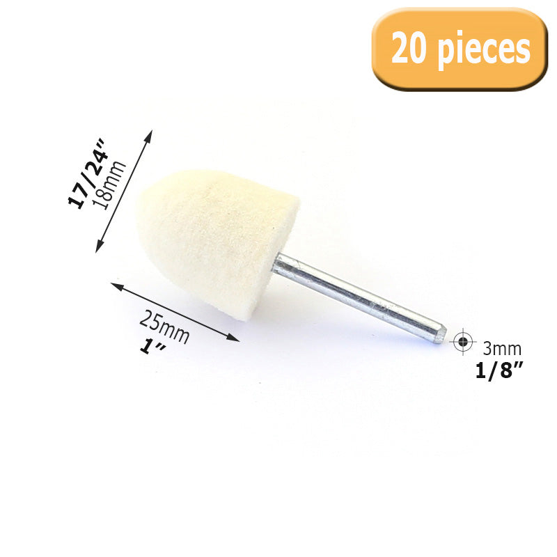 20 pcs OD 11/24" to 19/24"  Wool Felt Bobs 1/8" Shaft Mounted Point Metal Plastic Mould Fine Polishing