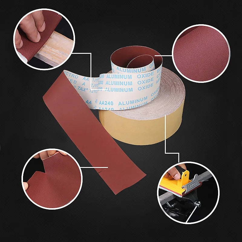 20 Meters 3.5"/90mm Width Sanding Cloth Flexible Tearable Hand Polishing Sandpaper Strips Holder