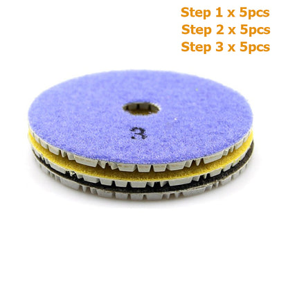 3"/4" Diamond Flexible Wet & Dry Polishing Pads 80mm/100mm 3 Step for Stone Marble Tile Coarse Grinding Medium Fine Mirror Finish