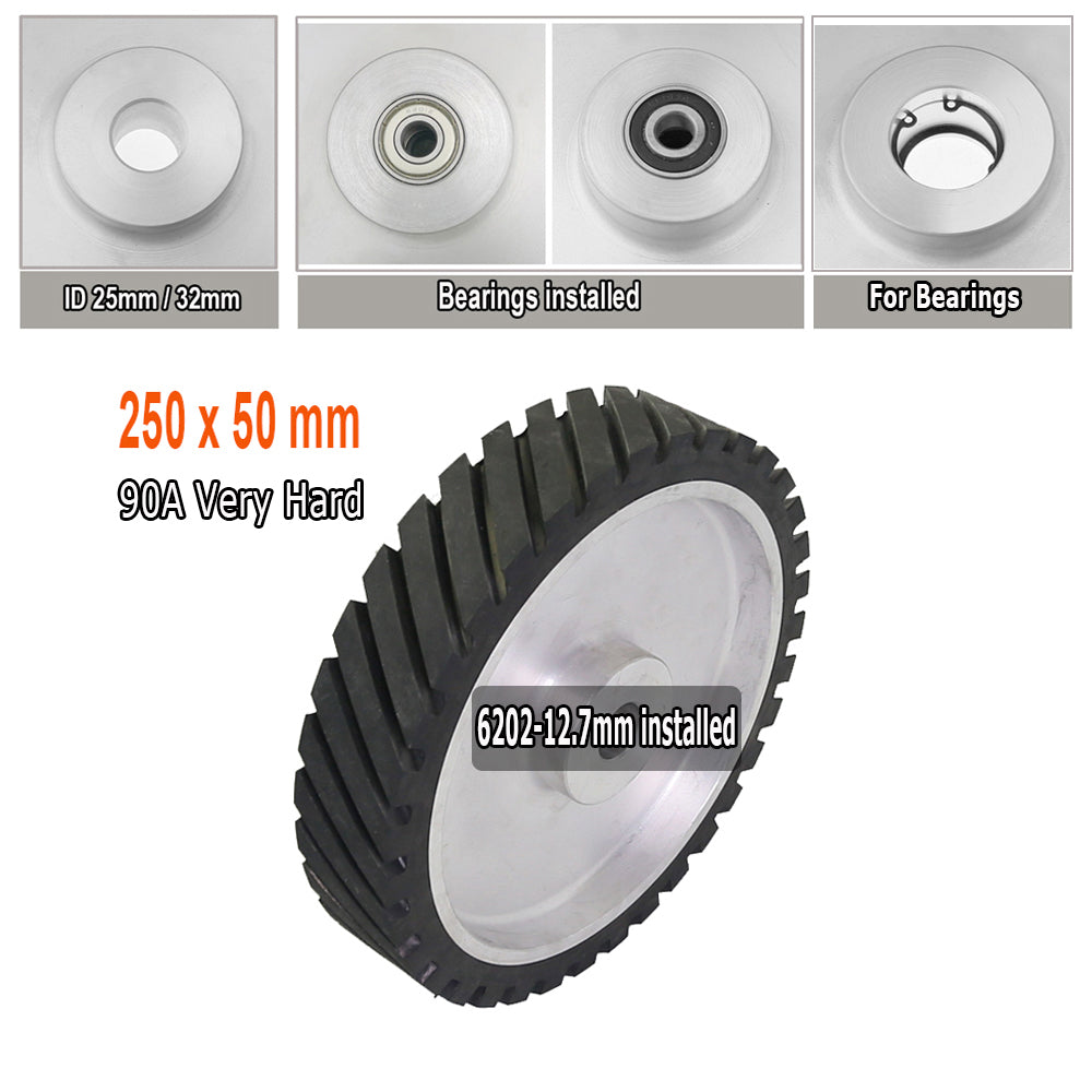 1 piece 250x50mm Belt Grinder Contact wheel Grooved Rubber Wheel for Abrasive Sanding Belt