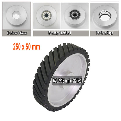 1 piece 250x50mm Belt Grinder Contact wheel Grooved Rubber Wheel for Abrasive Sanding Belt