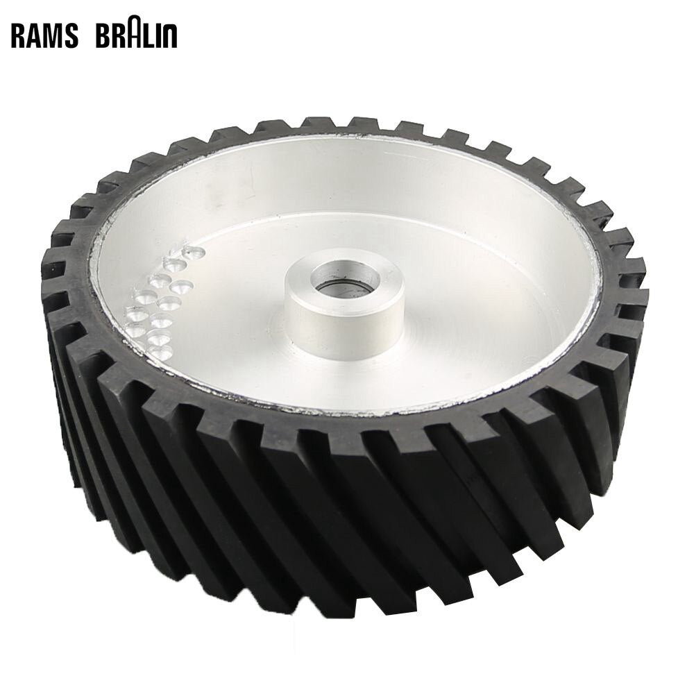 1 piece 300*100mm Belt Grinder Contact Wheel Grooved Rubber Polishing Wheel Dynamically Balanced Bearings Installed